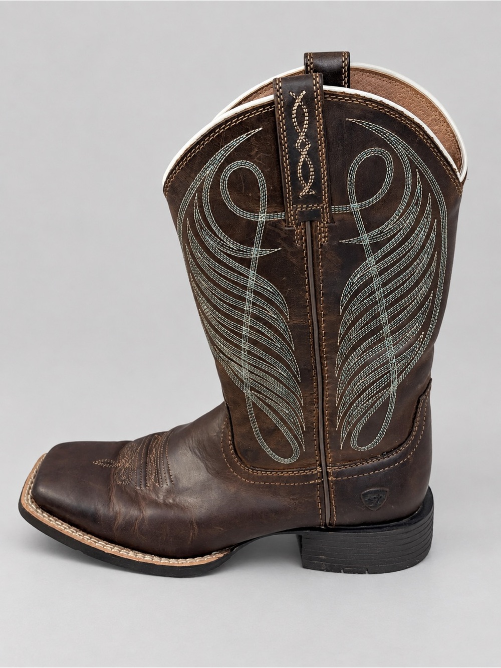 Ariat Round Up 7C Wide
Square Toe Brown Teal Leather
Western Cowgirl Boots - Picture 5 of 11
